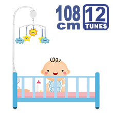 108CM High Baby Crib Bed Bell Toys Holder Arm Bracket, 2 Nut Screws, W/ Electrical Music Box (12 Tunes)