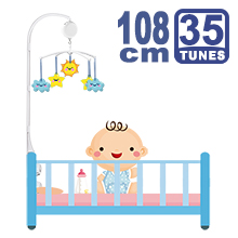 108CM High Baby Crib Bed Bell Toys Holder Arm Bracket, 2 Nut Screws, W/ Electrical Music Box (35 Tunes)