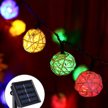 30 LED Solar Powered Rattan Ball String Indoor or Outdoor Lights (Blue/Pure White/Warm White/Multicolor)