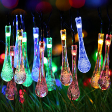 30 LEDs Waterproof Solar Powered Water Drop Shape String Fairy Lighting Party Lamps for Indoor/Outdoor Decorations ( Pure white/ Warm white/ Blue/ Multi-color)